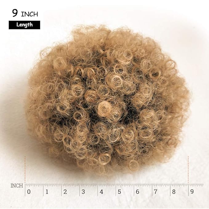 Ombre Brown Afro Puff Drawstring Ponytail Kinky Curly Pony Tail Hair Extensions Synthetic Short Bun Hairpieces for Black Women(1B/27#)