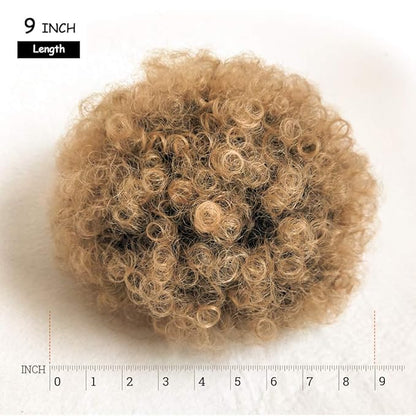 Ombre Brown Afro Puff Drawstring Ponytail Kinky Curly Pony Tail Hair Extensions Synthetic Short Bun Hairpieces for Black Women(1B/27#)