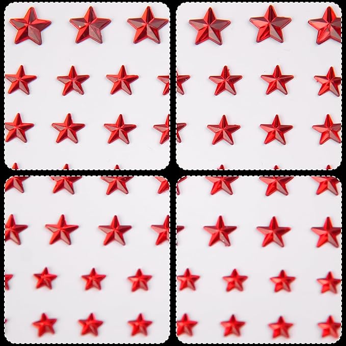 264Pcs Star Face Gems Eye Gems, Self-Adhesive Face Jewels Rhinestones 5/7/10 mm DIY Face Gems Stick on, Patriotic Makeup Gems Rave Accessories for Face Eyes Hair Makeup Body, Crafts (red-Star)