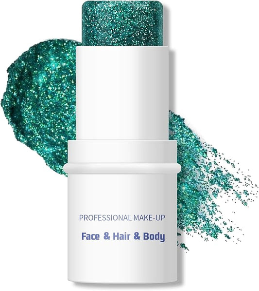 KYDA Body Glitter Stick, Chunky Glitter Gel for Face Body Hair, Sparkling Holographic Mermaid Sequins Paint, Waterproof Multiuse Makeup Glitter Gel, Green