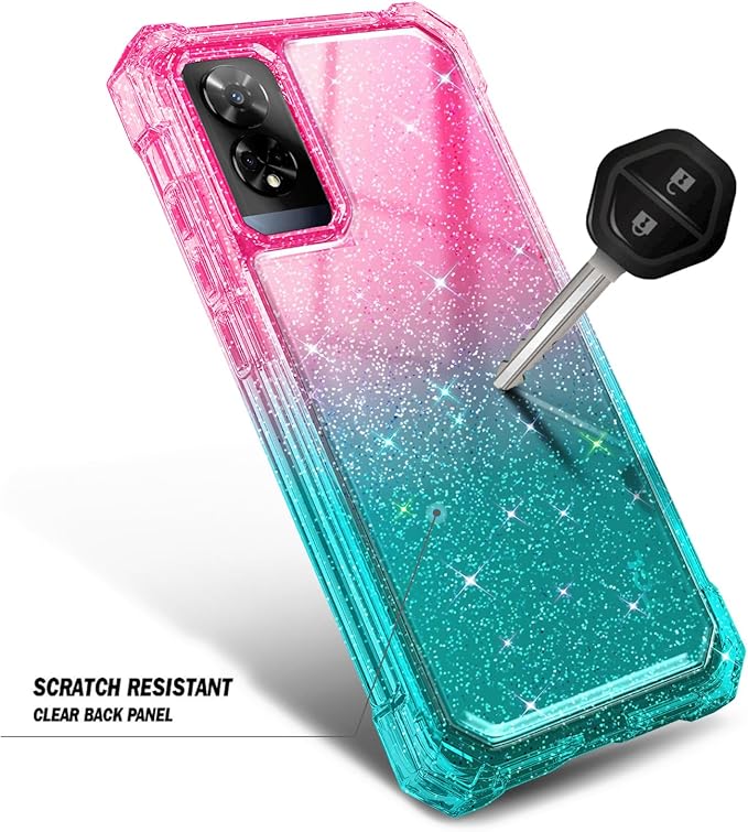Designed for TCL 50 XE 5G Phone Case, 50 XE NXTPAPER 5G Case with Screen Protector, [Raised Corners Drop Protection] Full-Body Protective Shockproof Rugged Bumper Cover (Glitter Pink/Aqua)