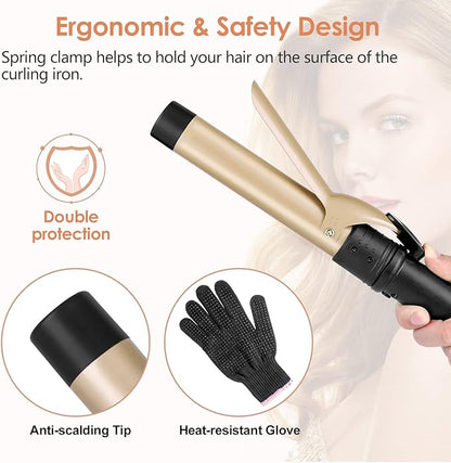 6-in-1 Curling Iron, Professional Instant Heat Up Hair Curling Wand Set with 6 Interchangeable Ceramic Barrels (0.35'' to 1.25'') and 2 Temperature Adjustments, Heat Protective Glove & 2 Clips