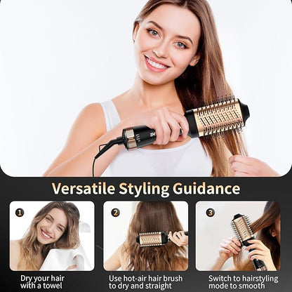 Hair Dryer Brush, 4 in 1 Ionic Blow Dryer Brush with Oval Titanium Barrel, Hair Dryer and Styler Volumizer for Drying, Straightening, Curling and Voluming, Black