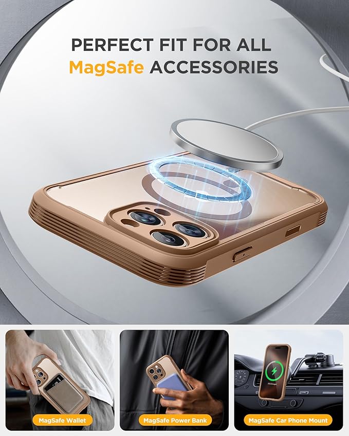 Miracase Magnetic for iPhone 16 Pro Case Full-Body Phone with Built-in Glass Screen Protector, [Compatible with MagSafe] Military Drop Proof 16 Pro Cover Bumper 6.3 inch, Gold Brown