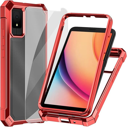 Ailiber for TCL K11 Phone Case, TCL K11 T432W Clear Case with Screen Protector, Dual Layer Shockproof Bumper, Transparent [Anti Yellowing], Slim Rugged Cell Phone Cove-Red