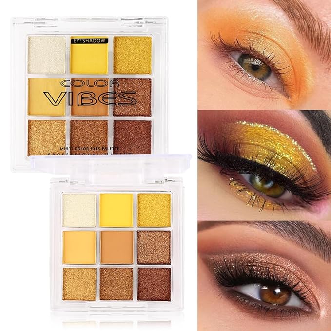 4 Pack/Set Eyeshadow Palette Set - Black Gray Rose Gold Brown Bronze Yellow Red Purple Shades, Blendable Matte & Glitter Shimmer Finishes, 24H Long Wear Eye Makeup for Christmas Party & Music Festival