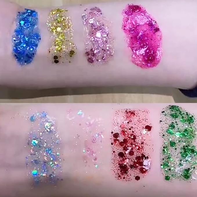 Blue Face Glitter Gel,4th of July Accessories,Mermaid Body Glitter Gel,Music Festival Rave Sequins Fourth of July Outfits for Women,Sparkling Hair Chunky Glitter Independent Day Makeup,50ML