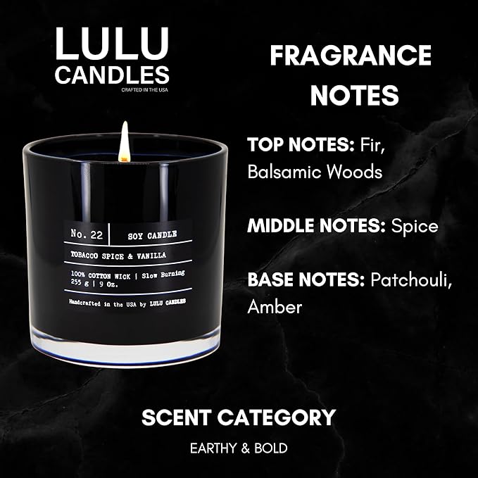 Lulu Candles | Tobacco, Spice & Vanilla | Luxury Scented Soy Jar Candle | Hand Poured in The USA | Highly Scented & Long Lasting (9 Oz. 2 Pack)