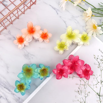 4PCS Flower Hair Clips Claw Clips for Thick Hair Non-Slip Strong Hold Flower Clip Cute Plumeria Hair Clips for Women Girls (Colorful)