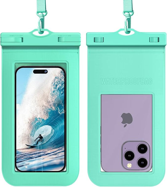 2 Pcs Waterproof Phone Pouch Case Up to 7.2", Floating Universal IPX8 Water Proof Cell Phone Dry Bag for iPhone 16 15 14 13 12 11 Pro Max XR XS SE 2022, Outdoor Sports, Green
