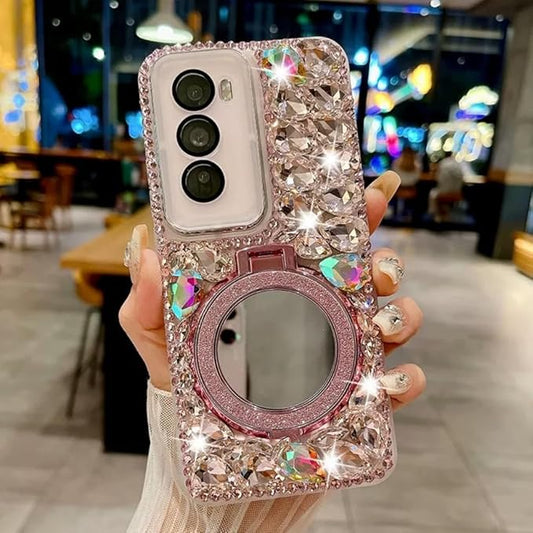 for Samsung Galaxy A36 5G Case with Sparkling Diamonds,Luxury Bling Glitter Design with Magsafe Ring Kickstand and Mirror for Women Girls (Pink)