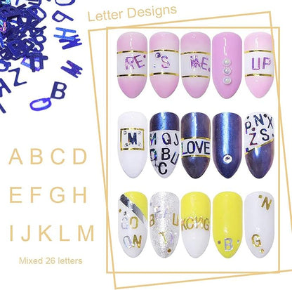 12 Colors Letter Nail Art Glitter Sequins, Holographic 3D Alphabet Nail Art Flakes Designs, Laser Letters Glitter Acrylic Nails Supplies for Women Girls Manicure Sparkly Decorations, DIY Shiny Crafts