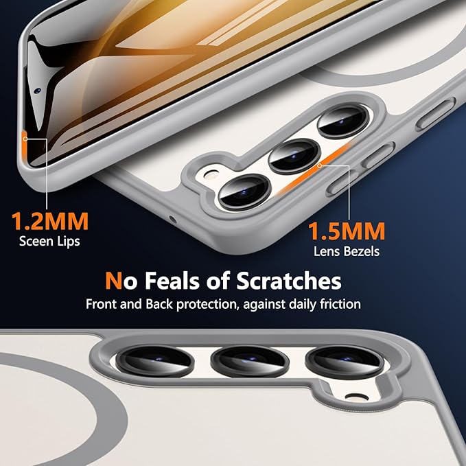 OWKEY for Galaxy S23 Case 6.1'', Magnetic Samsung Galaxy S23 Case for Magsafe with Screen Protector, [Military Grade Protection] Shockproof Phone Cover S23 Case Protective Case for Samsung S23, Gray
