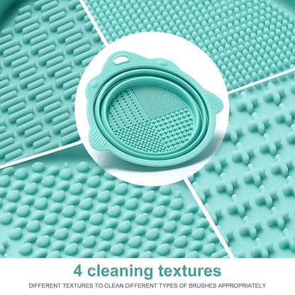 Makeup Brush Cleaner, Etercycle Foldable Silicone Brush Cleaner Bowl Srubber, Portable Washing Tools for Makeup Brush,Powder Puff,Sponge (Green)