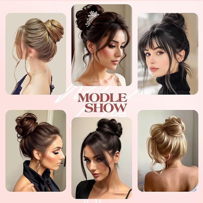 1PCS Messy Bun Hair Piece Human Hair Thick Updo Curly Wavy Chignons Scrunchies for Women Bun Donut Updo Hair Pieces Bun Extension (#04 Medium Brown)