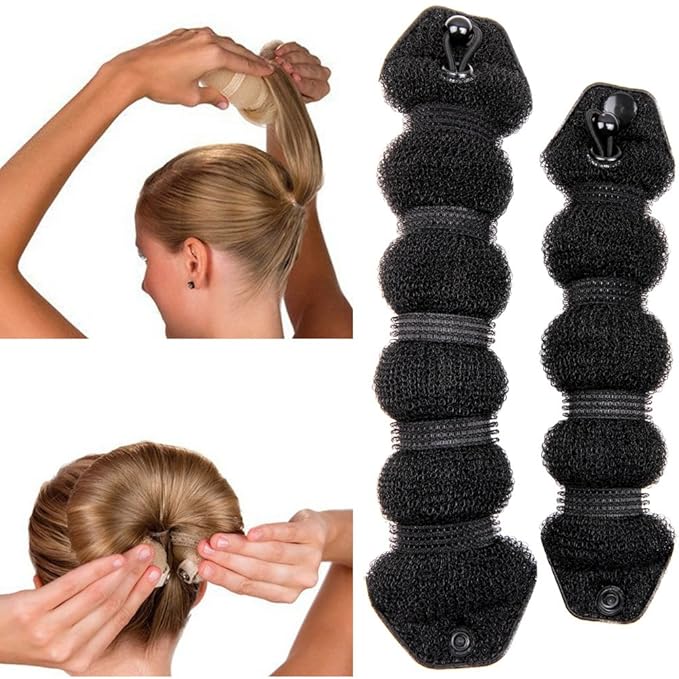 Beauty Hair Styling Accessory - 2 Pieces Doughnut Hair Bun Maker and Curler in Small & Large (Black)