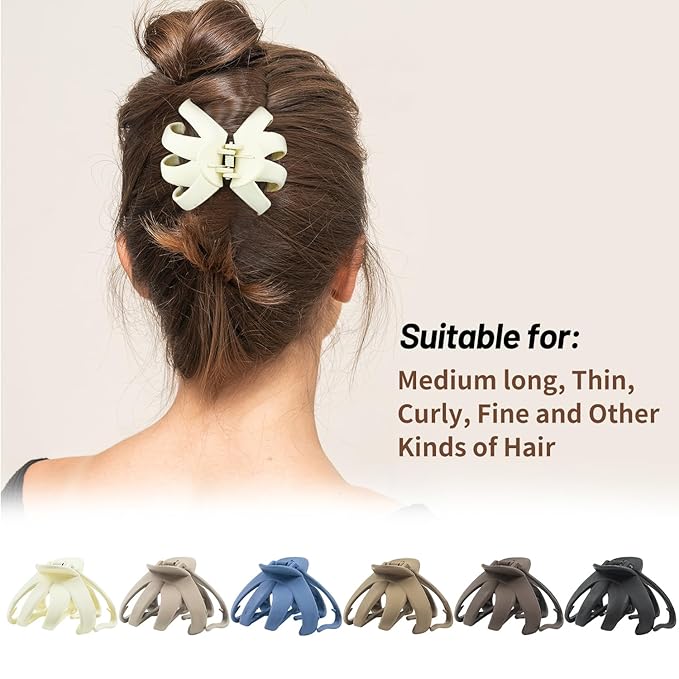 6 Pcs Hair Claw Clips for Women, 2.8" Medium Non-Slip Octopus Jumbo Hair Accessories (Multi-colors)