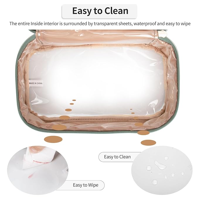 OCHEAL Clear Makeup Bag, Portable Storage Organizer Cosmetic Travel Bag Cute Pouch For Women and Girls Cosmetics Bags with Divider Brush Compartment-Green Rhombic b03_Green Rhombic