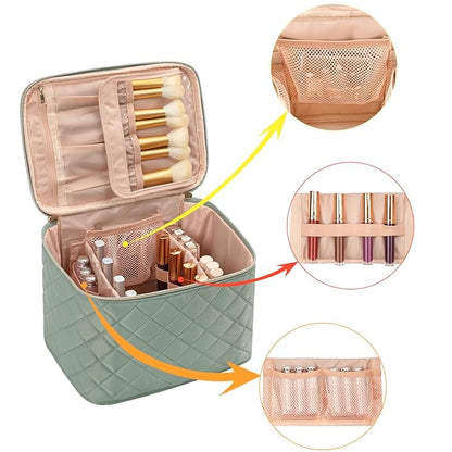 OCHEAL Makeup Bag,Large Travel Makeup Bag Organizer Cosmetic Bags for Women Washable Make Up Bag Organizer Case with Dividers - Green