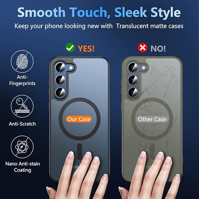 OWKEY for Samsung Galaxy S23 Plus Case 6.6'', Magnetic S23 Plus Case Compatible with Magsafe, [Military Grade Shockproof] Translucent Back Slim Bumper Cover Phone Case, Black