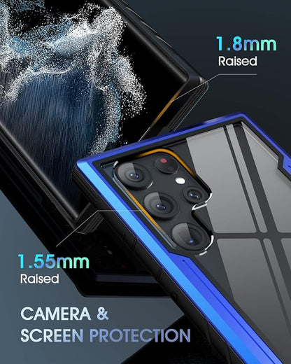 for Samsung Galaxy S22 Ultra Case-Aluminum Frame-10 FT Drop Tested,S22 Ultra Case with 1 Pack Camera Lens Protector+1 Pack Soft Screen Protector,Shockproof-Slim for S22 Ultra Case 6.8" (Blue)