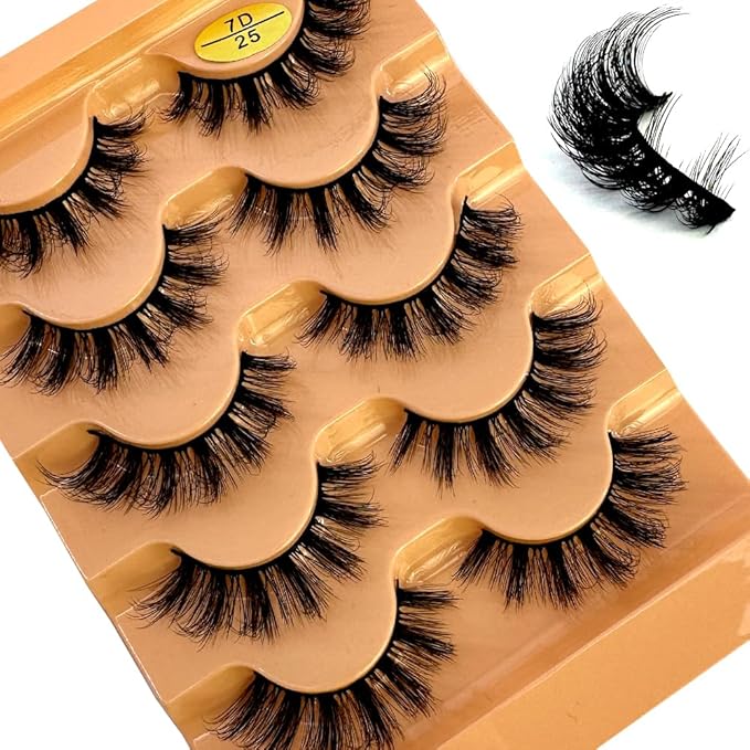 HBZGTLAD Cat eye Eyelashes 3D Natural False Lashes D Curl Fluffy Soft Cross 5 pairs Manga Lashes Wispy Natural Eyelash Extension Makeup (7D-25)