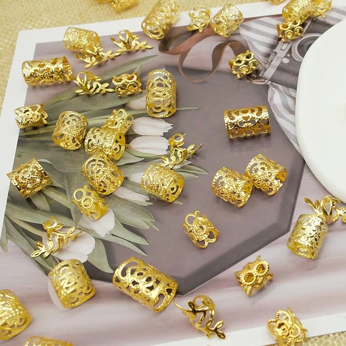 100pcs Gold Hair Jewelry for Braids Loc Jewelry Rings for Hair Adjustable Cuffs Dreadlocks Hair Beads for Women Braids Accessories