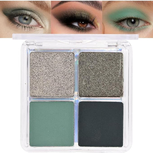 evpct Eye Shadow Quad Palette Makeup, Cyan Festival Forest Dark Green Glitter Shimmer Metallic Matte High Pigment Mini Eyeshadow Palette for older Women, Smudge Proof Vegan Cruelty-free, Green Series