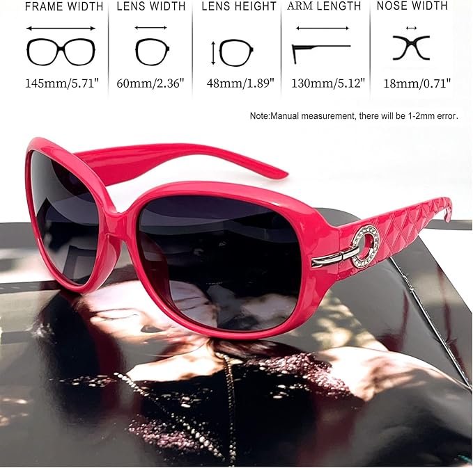 Joopin Big Womens Sunglasses Polarized Trendy Sun Glasses Large Rectangle UV Protection Rhinestone Sunnies