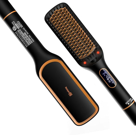 Nicebay Straightener Brush, Rotatable Temperature Adjustment Hair Straightening Brush, Auto-Off & Led Display Hair Straightener Comb for Women