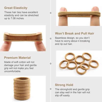 100 Pcs Thick Seamless Hair Ties, Ponytail Holders Hair Accessories No Damage for Thick Hair (Light Brown Colors)