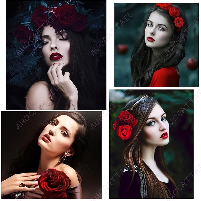 14 Pieces Halloween Rose Hair Clip U-Shape Hair Flowers Fork Clip Gothic Styling Hair Accessories for Cosplay Ghost Bridal Halloween Costume