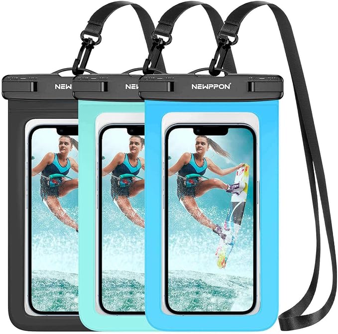 3 Pack Waterproof Cell Phone Pouch : Universal Water Proof Dry Bag with Neck Lanyard - Underwater Clear Cell Holder Large Protector for iPhone Samsung Galaxy for Beach Pool Swimming Kayaking
