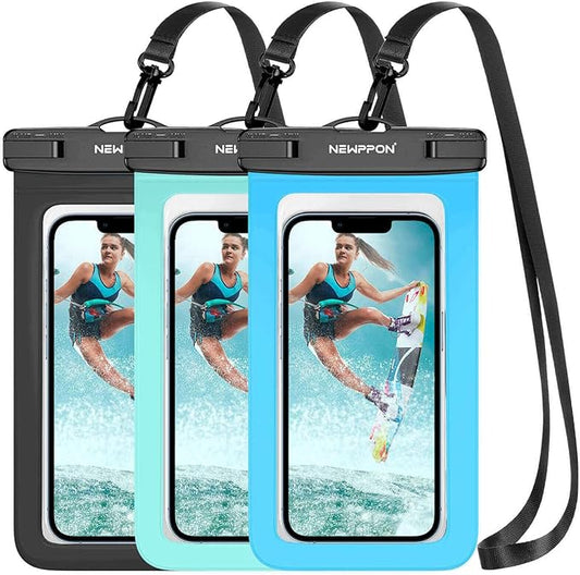 3 Pack Waterproof Cell Phone Pouch : Universal Water Proof Dry Bag with Neck Lanyard - Underwater Clear Cell Holder Large Protector for iPhone Samsung Galaxy for Beach Pool Swimming Kayaking