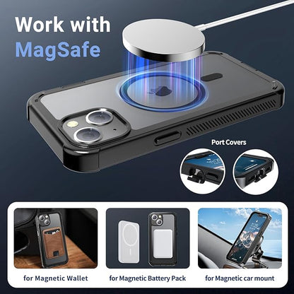 for iPhone 13 case, with [Compatible with MagSafe][Military Grade Drop Protection][Heavy Duty Protection][Non-Slip][Shockproof] with 2-Layer Durable Bumper Phone Case 6.1''-Black