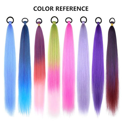2 Pack Blue Ponytail Extension with Elastic Tie Straight Sleek Wrap Around Braid Ponytail Light Blue 26 Inch (Light Blue#)
