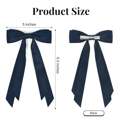 2PCS Silky Satin Hair Bows Hair Clip Blue Hair Ribbon Ponytail Holder Accessories Slides Metal Clips Hair Bow for Women Girls Toddlers Teens Kids