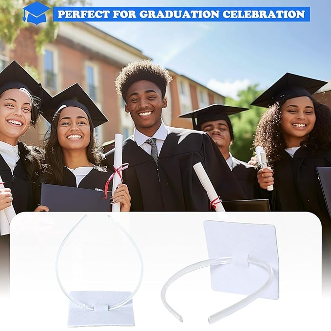 2 Pcs Graduation Cap Headband, Firm Anti-fall Hair Band for Graduation Cap, Hat Accessories for Graduates, Students, Girls, Women(Clear)
