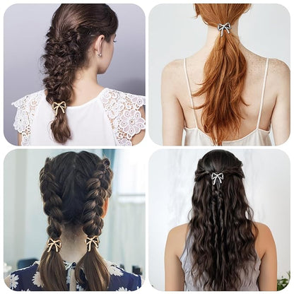 4 Pcs Bowknot Hair Ties for Women Elegant Gold Silver Bow Ponytail Holder Metal Elastic Hair Scrunchies Cute Rubber Bands Hair Ropes for Girls Thick Thin Curly Hair Styling Accessories