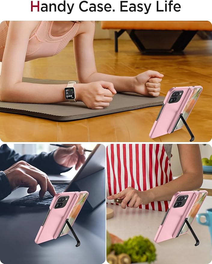 Miimall Thin Cases for Pixel Fold 9 Pro Case, [Kickstand & Hinge Protection][All-Inclusive Protection] Anti-Fingerprint Protective Case for Google Pixel 9 Pro Fold Cases, Pink