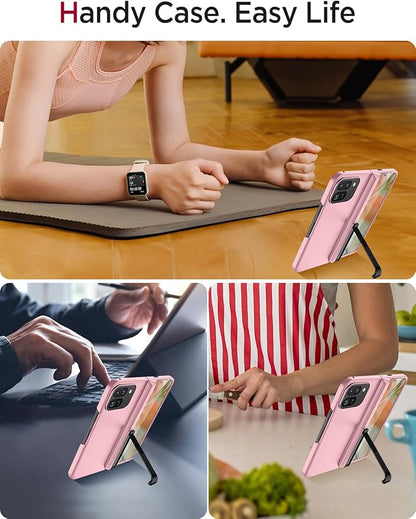 Miimall Thin Cases for Pixel Fold 9 Pro Case, [Kickstand & Hinge Protection][All-Inclusive Protection] Anti-Fingerprint Protective Case for Google Pixel 9 Pro Fold Cases, Pink