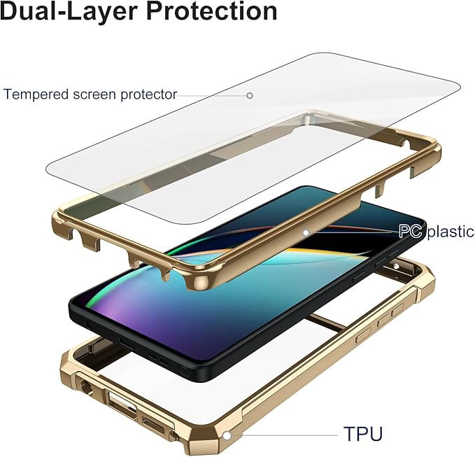 Ailiber for Motorola Moto G Stylus 5G 2024 Case, Clear Transparent [Anti Yellowing], with [Screen Protector], Dual Layer Shockproof Bumper Cell Phone Cover for Moto G Stylus 2024 5G-Gold