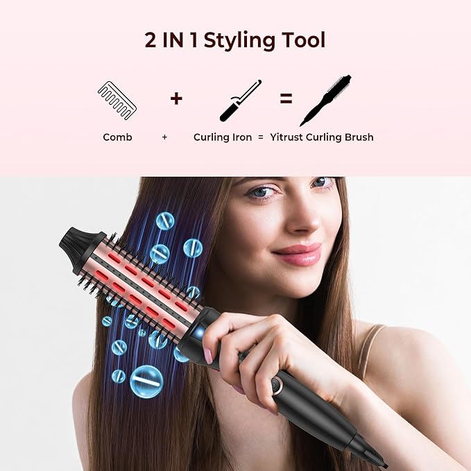 1 1/2 Inch Thermal Brush for Women, Hair Curling with Red Light Heated Round Fast Heating, Hot Round Double Voltage for Travel for Hair Straightening Curling Volumize