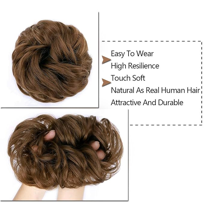 MORICA 1PCS Messy Hair Bun Hair Scrunchies Extension Curly Wavy Messy Bun Hair Synthetic Chignon Hairpieces for Women (Lightest Ash Blonde## 10#)