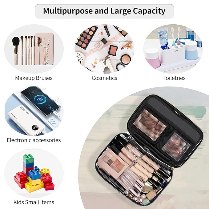 OCHEAL Clear Makeup Bag, Portable Cosmetic Bag Storage Organizer, Travel Makeup Bag Cute Clear Pouch For Women and Girls Cosmetics Bags with Divider Makeup Brush Compartment-Large Black