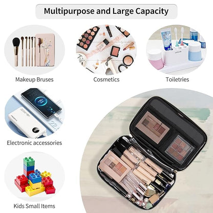 OCHEAL Clear Makeup Bag, Portable Cosmetic Bag Storage Organizer, Travel Makeup Bag Cute Clear Pouch For Women and Girls Cosmetics Bags with Divider Makeup Brush Compartment-Large Black