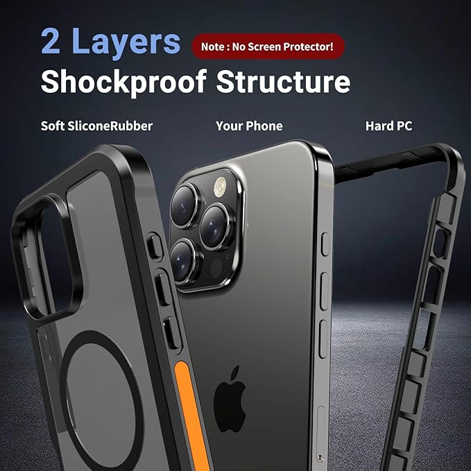 for iPhone 16 Pro Max case, [Compatible with MagSafe][Military Grade Drop Protection][Heavy Duty Protection][Non-Slip][Shockproof] with 2-Layer Durable Bumper Phone Case 6.9''-Black