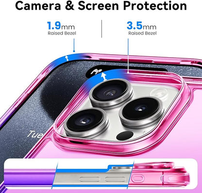 Mkeke for iPhone 15 Pro Case,[Not Yellowing] [Military Grade Protection] Shockproof Phone Case for Apple iPhone 15 Pro 2023 Gradient Purple Pink