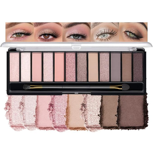 12 Colors Eyeshadow Palette – Soft Pink, Mauve & Neutral Tones with Matte, Shimmer & Glitter Finishes – Blendable Long-Lasting Waterproof Eye Makeup Palette – Romantic Lavender & Champagne Glow 02#