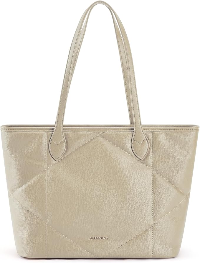 Missnine Quilted Tote Bags with Zipper, Vegan Leather Purses and Handbags for Women, Large Hobo Shoulder Bag